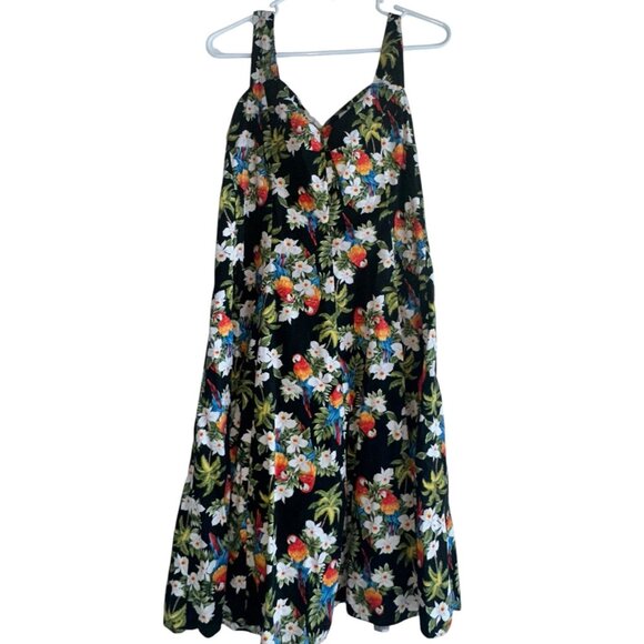 Hana Fashions Made In Hawaii Fit & Flare Sundress Womens S Black Floral Macaws - Picture 1 of 7
